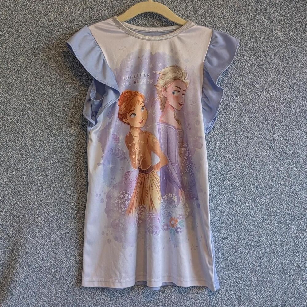 Disney Frozen 2 Girls Size 5T Elsa Anna Blue Purple Ruffle Sleeve Nightgown